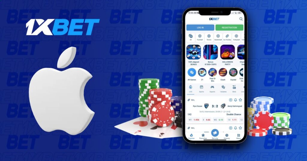 1xBet iOS app with an iPhone and casino chips