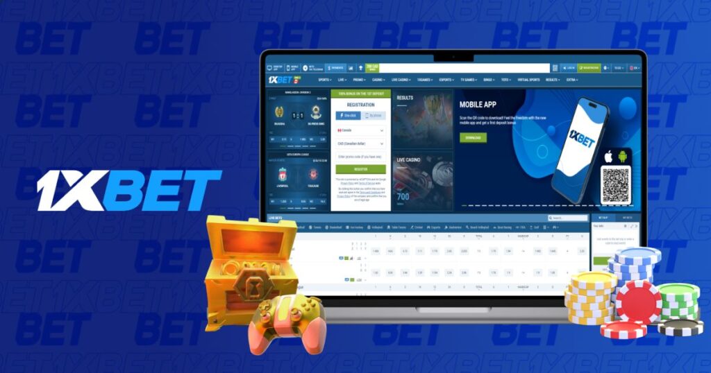 1xBet PC version displayed on a laptop